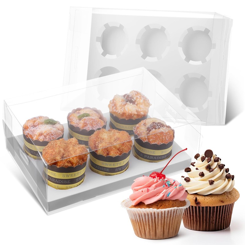 15 Pack Clear Cupcake Boxes 6 Count Container Ribbon Plastic Carrier Holder gallery