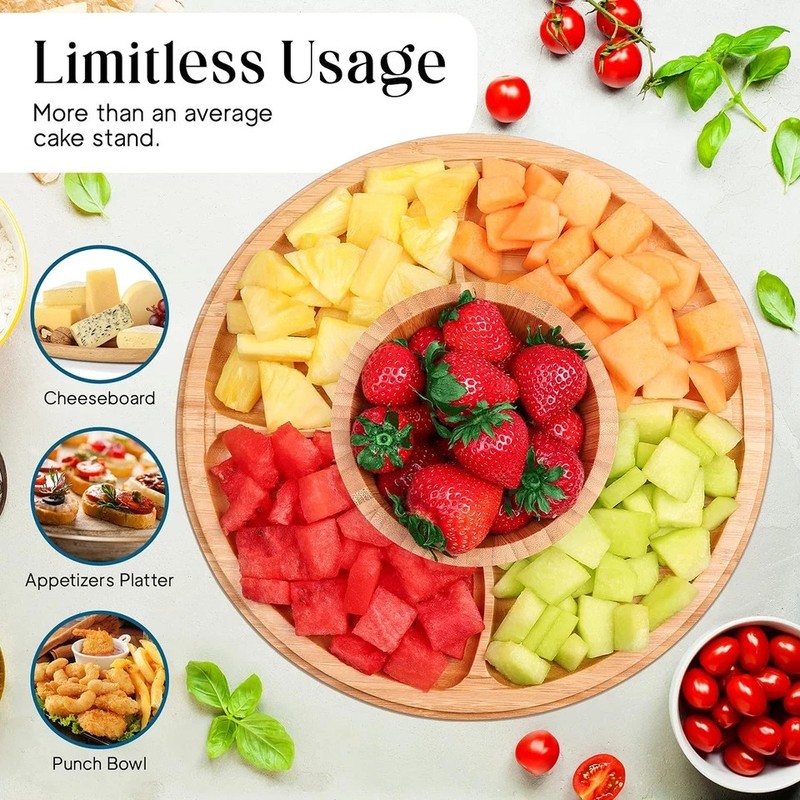 Homeries Bamboo Cake Stand with Lid Cake Plate 6 in 1 Multi-Functional Servin... gallery
