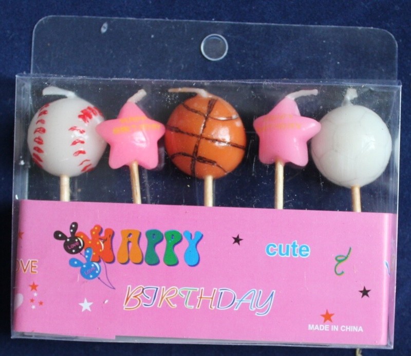2 Packets of 5 SPORT BALLS & STARS Happy Birthday Candles