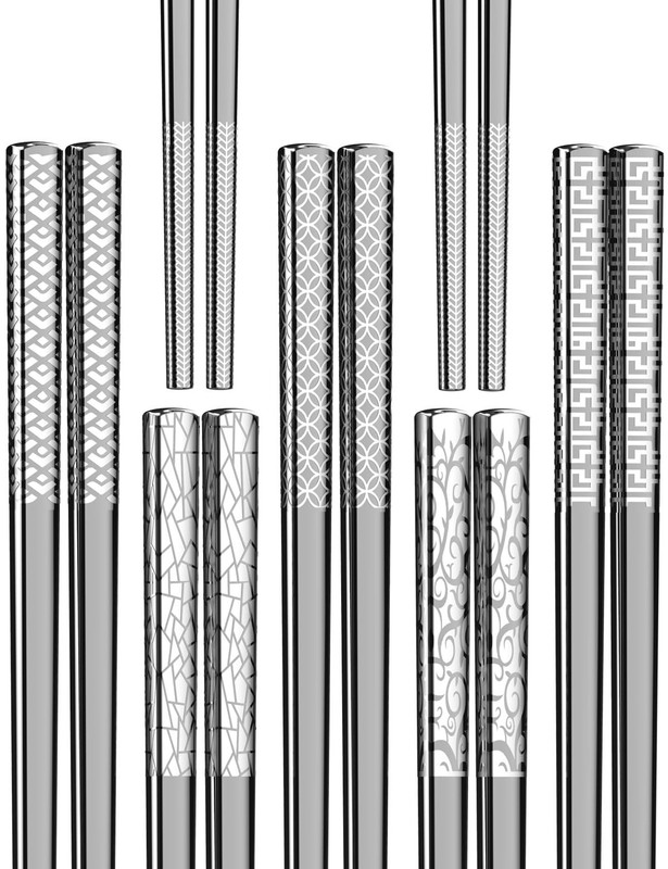 Metal Chopsticks Reusable 18/8 stainless steel Chopsticks 5 Pairs Modern Styl…