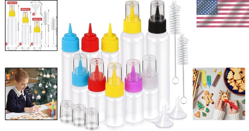Complete Cookie Decorating Kit - 10 PCS Squeeze Bottles with Funnels & Brushes gallery