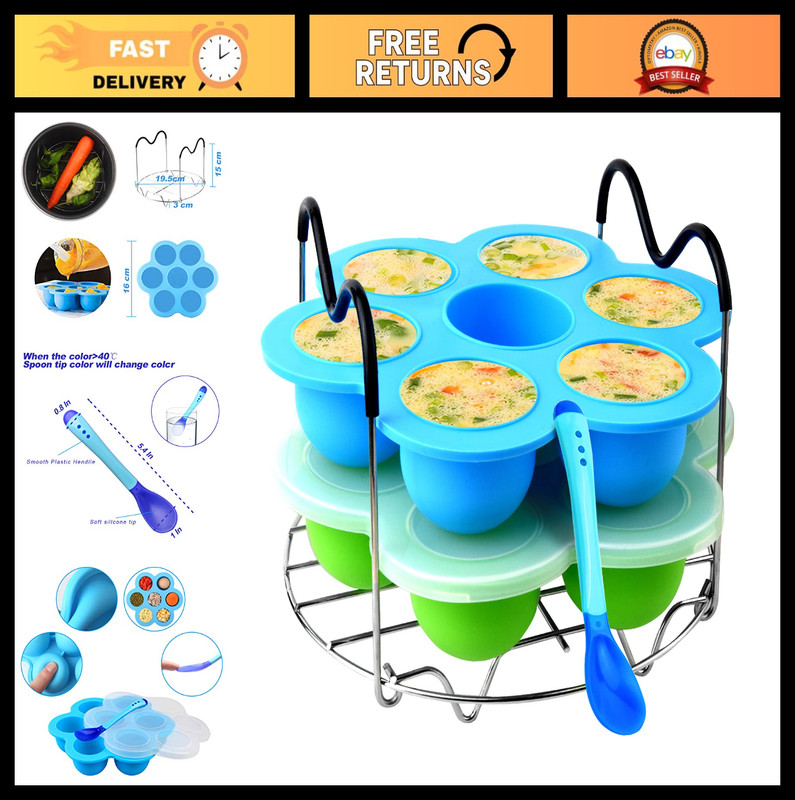 Silicone Egg Bites Mold Set, Reusable Sous Vide Poacher with Lid for Instant Pot