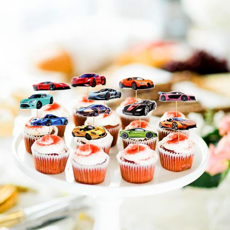 Racing Car Cupcake Toppers,24 PCS Racing Car Rider Theme Cupcake gallery