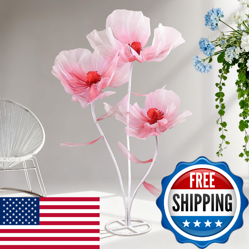 Beamon Artificial Flower Giant Flowers 3-Piece Set67-Inch Tall Tulle Poppy