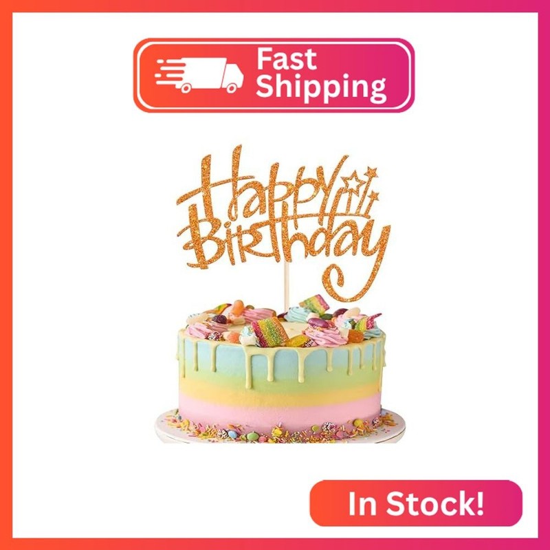 Rsstarxi 1 Pack Handmade Happy Birthday Cake Topper, Glitter Happy Birthday Cake