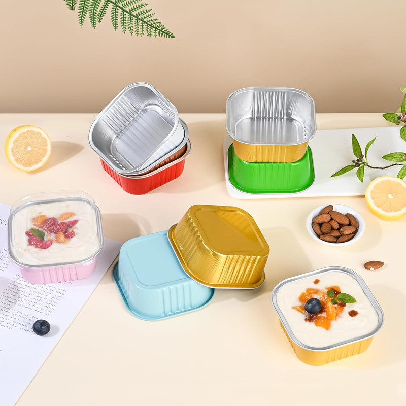 40 Pack Mini Cake Pans with Lids, 5Oz Square Aluminum Foil Brownie Baking Cups, gallery