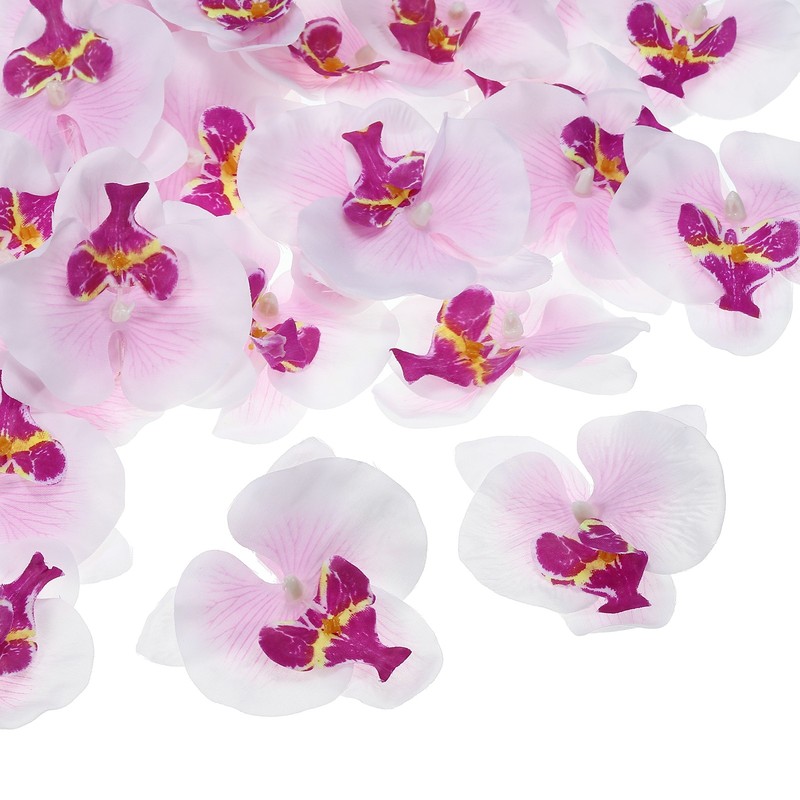 40Pcs 3.5″ Artificial Silk Butterfly Orchid Flower Heads for DIY White Purple