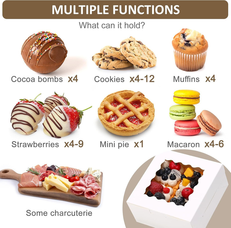 Moretoes 80pcs 6x6x3 Inches Bakery Boxes, Cookie Boxes with Window, Small Treat gallery