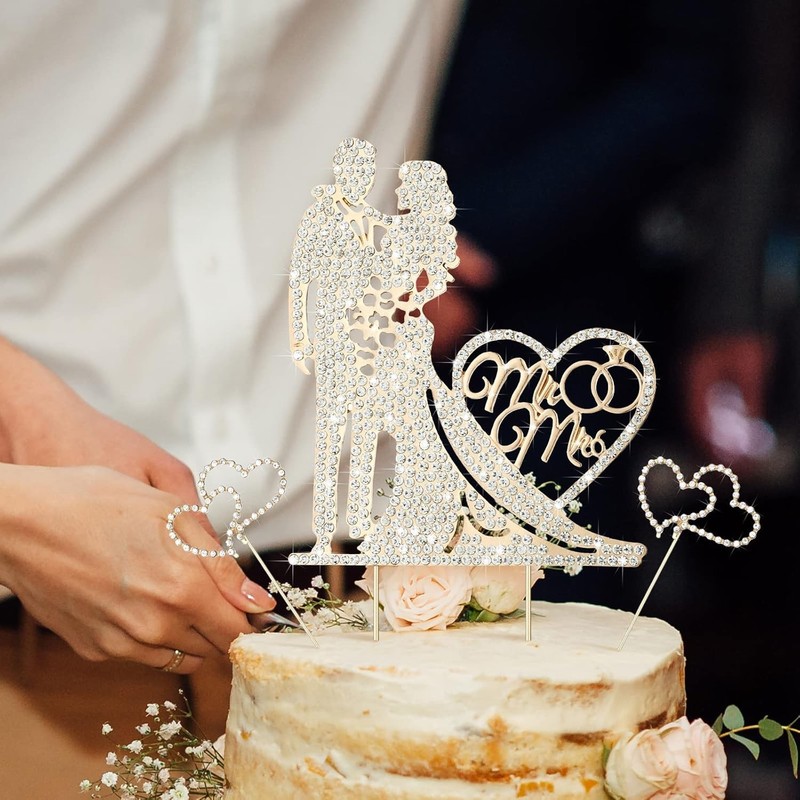 3 Pack Wedding Cake Topper Mr and Mrs, Rhinestone Bride and Groom Cake Topper gallery