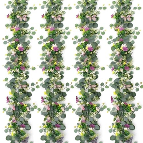 4 Pack 5.68 FT Artificial Daisy Garland with 3D 4PCS Butterfly Eucalyptus gallery