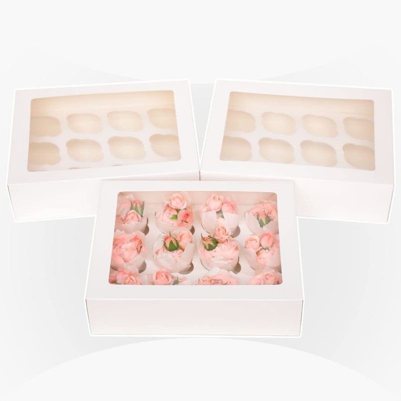 Auto-pop Up Cupcake Boxes with Window 40PCS 12 Count Cupcake Box 13"x10"x3.5"... gallery
