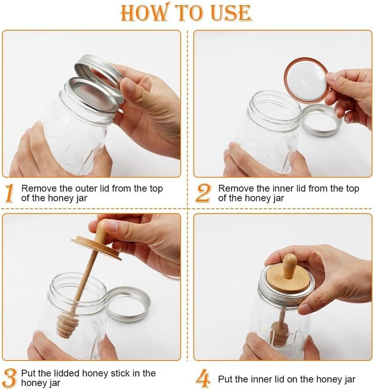 Wooden Mason Jar Honey Dipper with Lids Set - Honey Dipper Wooden Stick for R... gallery