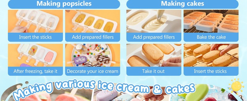 Popsicle Molds Set of 2, Ice Pop Molds Silicone 4 Cavities Ice Cream Oval Cake gallery