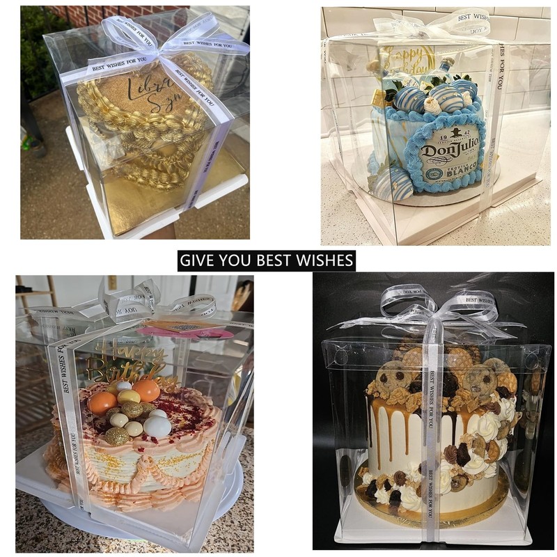 Clear Cake Box 6 Pack 10x10x9 Inch 2-Layer Tall Carrier with Ribbon gallery