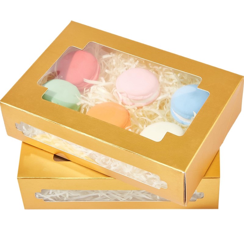 Cookie Boxes 24 PCS 8×5.3×2 Inch Gold Treat Box Window Bakery Donuts Candy