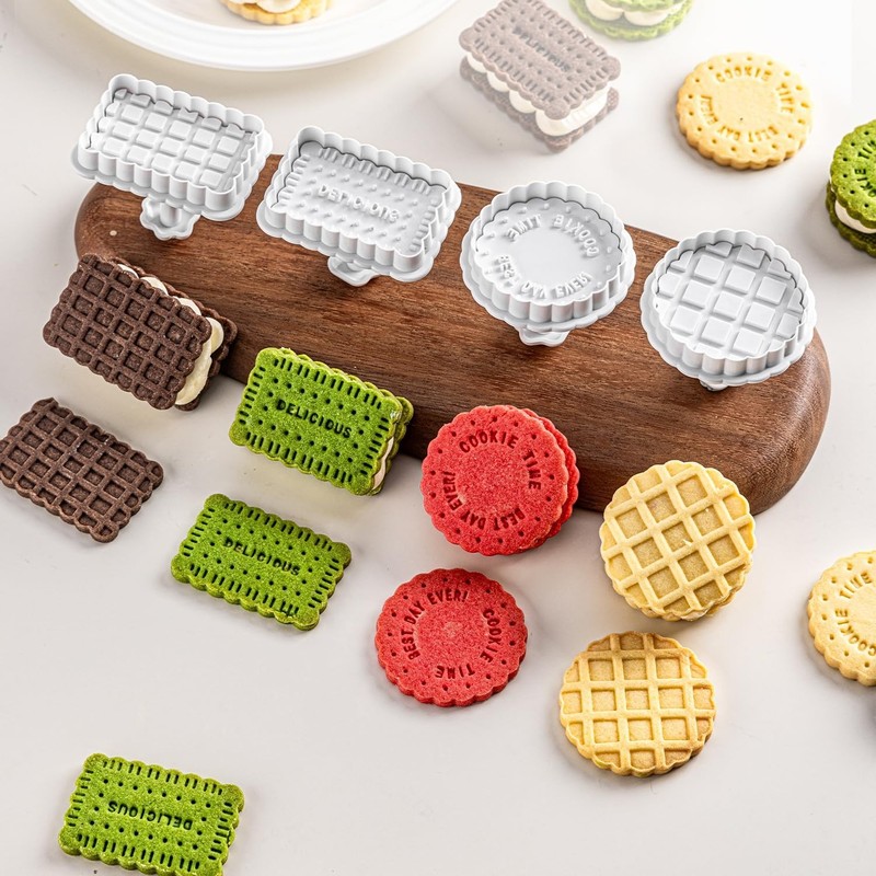 Cookie Stamps Set, 4 Pcs Waffle Pattern Cookie Mold Biscuit Cutter Set 3D