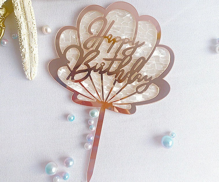 1X Shell Shape Happy Birthday Acrylic Cake Topper Cupcake Dessert Decor Supplies