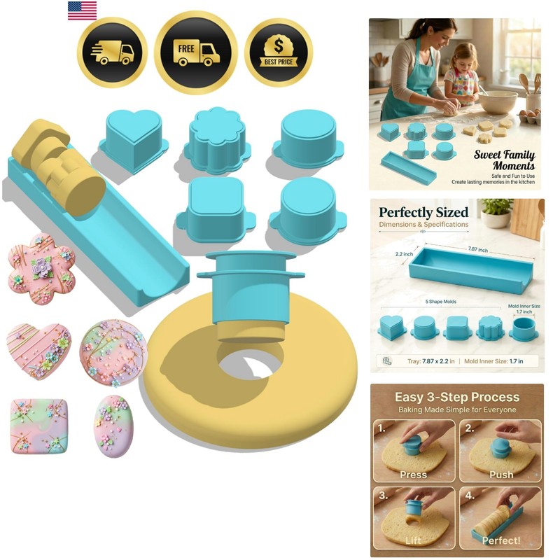 5 PCS Cake Pop Mold Set with 7.87-inch Tray, Heart Square Cloud Oval Round 3D…