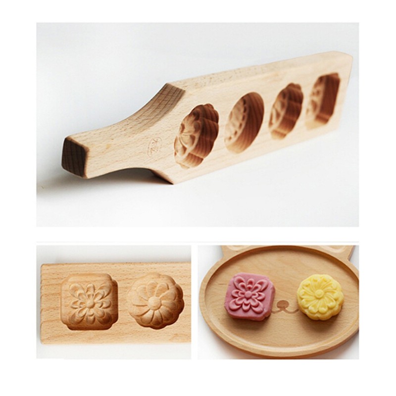 4 Flowers Cookie Molds for Baking Cookies Cake Wood Biscuit Moulds gallery