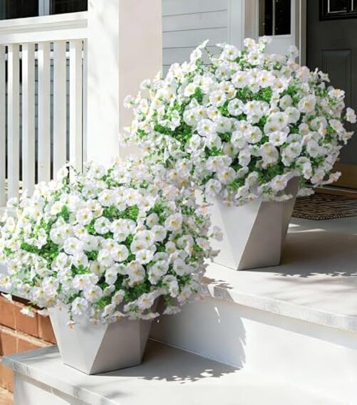 24 Bundles Artificial Flowers for Outdoors Summer Outside Decoration, White