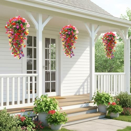 4pcs Artificial Hanging Plants for Outdoor, Fake Multicolor Morning Glory gallery