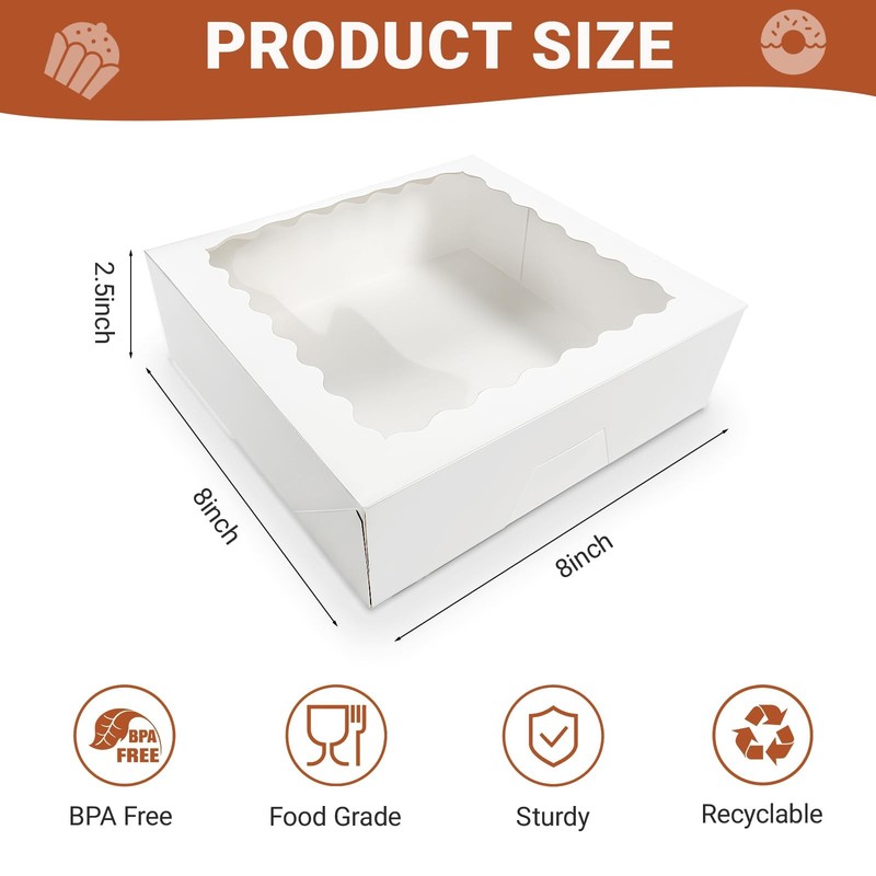 12 PCS White Pie Box Bakery Window AutoPopup Cookie Treats 8x8x2.5 Inch gallery