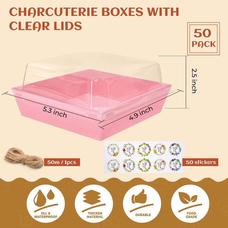 NPLUX Charcuterie Boxes with Clear Lids Mini Bakery Boxes Disposable Treat Bo... gallery