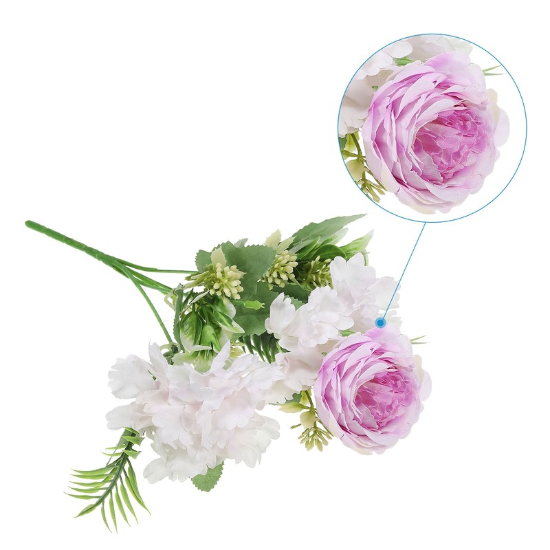 2Pcs 5 Branch Artificial Silk Peony Hydrangea Fake Flowers with Stem, Purple gallery
