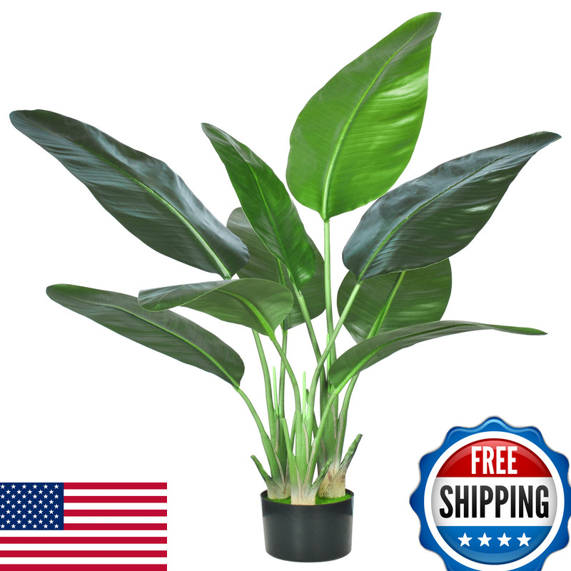 Haihong Artificial Bird Of Paradise Plantfaux Palm Tree Potted Plant Real Touch