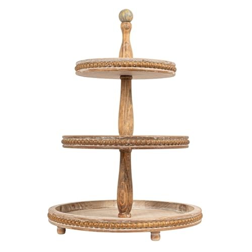 Round Decorative Wood Tray Natural 3-Tier gallery