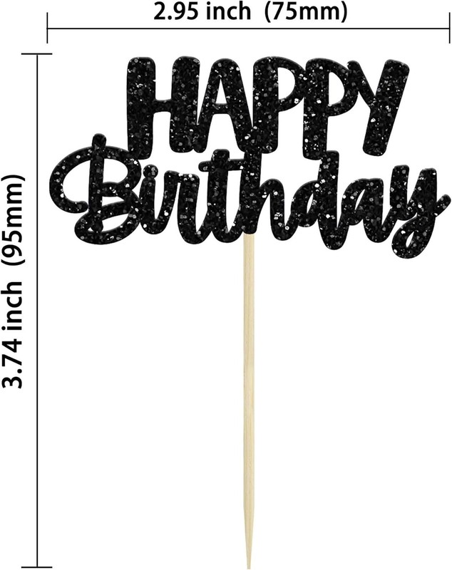 Happy Birthday Cupcake Toppers Black Glitter Birthday Cake Topper Picks Dessert gallery