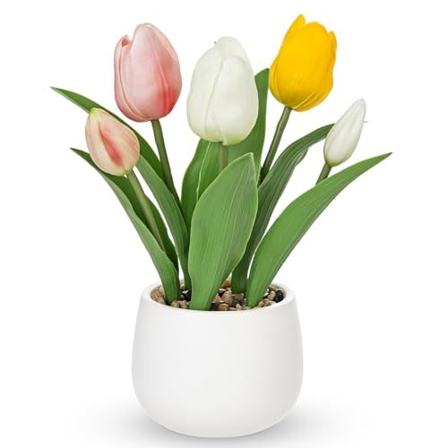 Tulips Artificial Flowers in Vase Fake Tulips Silk Flowers Small – Mixed