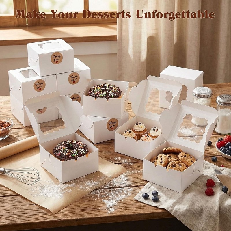 50 PCS Cookie Boxes 4x4x2.5 Inch Mini Bakery Window Cupcake Pastry Candy gallery