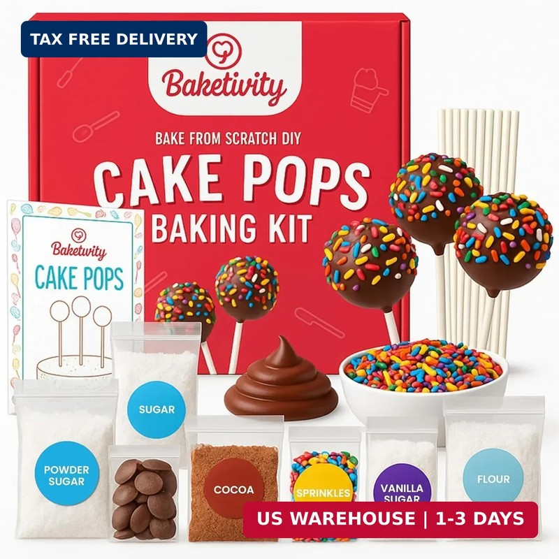 Baketivity DIY Cake Pop Baking Kit for Kids – Premeasured Ingredients, Decoratin