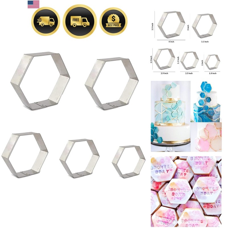 5 Pieces Assorted Sizes Hexagon Shapes Biscuits Cookie Cutter Set for Biscuit…