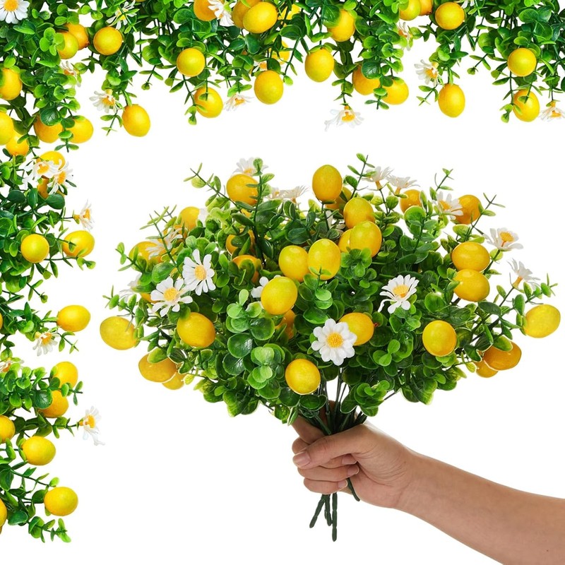 10 Pa Artificial Lemon es Decorat Fake Lemon Stems with Green