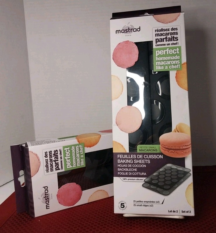 Mastrad Charcoal Macarons Baking Sheet. 2 Packs. 2 Sheets Per Box.
