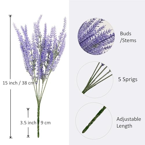 6 Bundles Artificial Lavender Stems, Purple Faux Flowers, 15-inch Decorative gallery