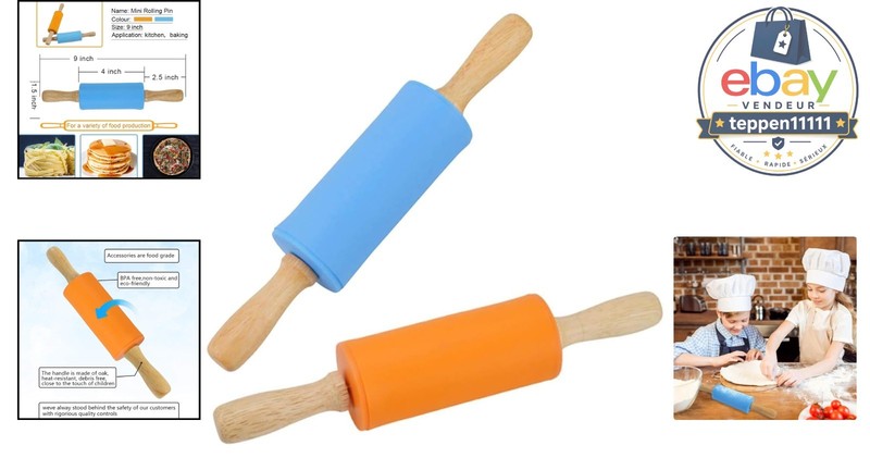 9 Inch Mini Rolling Pin Set, 2 PCS Wooden Handle Dough Rollers for Kids gallery