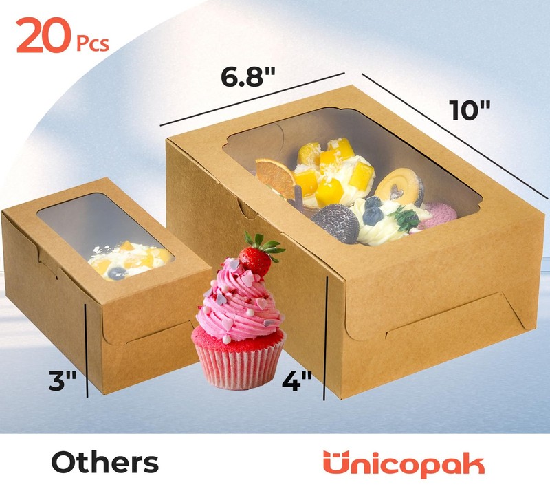 20 Pack Brown Cupcake Boxes with Handle Tray - 4" Tall Large Muffin Boxes for... gallery