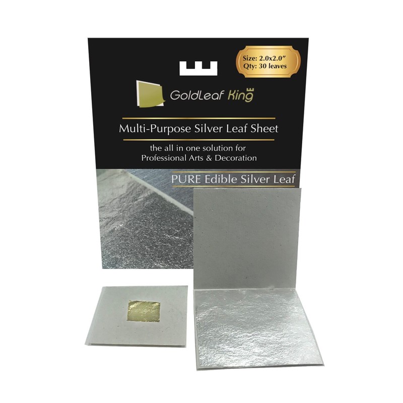 Edible Silver Leaf Sheets | Goldleafking | 30 Sheets – 2.0 x 2.0 inches | Cake