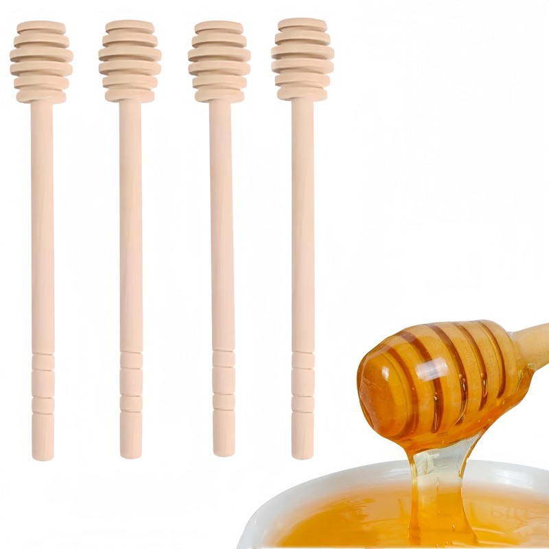 4 PCS 6.3″ Wooden Honey Dipper Sticks Honey Comb Stick Honey Spoon Wand