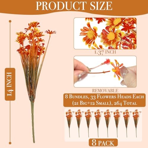 264 Heads Artificial Fake Fall Flowers Plants 8 Bundles Orange Daisy gallery
