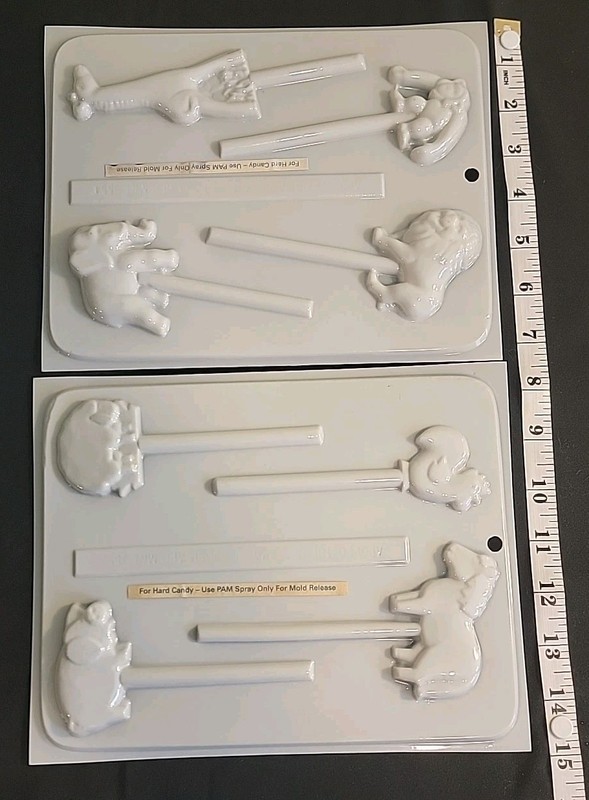 2 Horse Pig Lion Monkey Elephant Barnyard Jungle Animal Lollipop Chocolate Mold