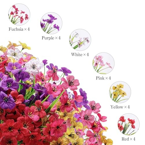 24 Bundles Artificial Flowers for Outdoor,No Fade Fake 24 PCS Mix 6 Colors gallery