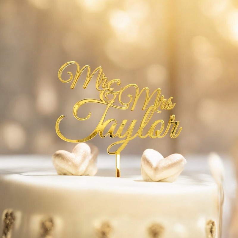 Personalised Acrylic Engagement Wedding Mr & Mrs Cake Topper With Any Name Decor