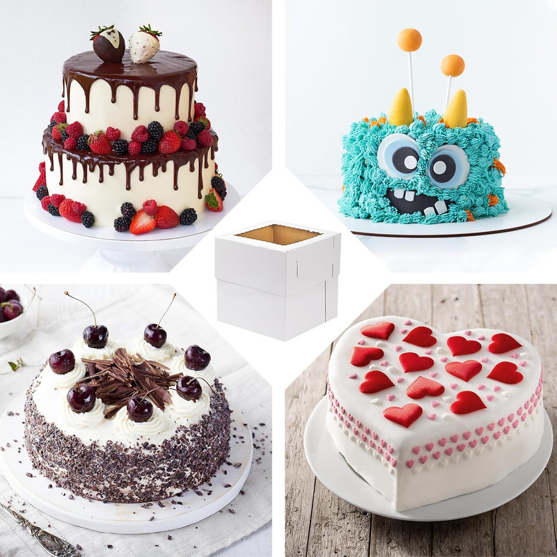 6 Pack 12X12X12 Inches Tall Cake Boxes with Boards for Tier Cakes, Thick Sturdy gallery