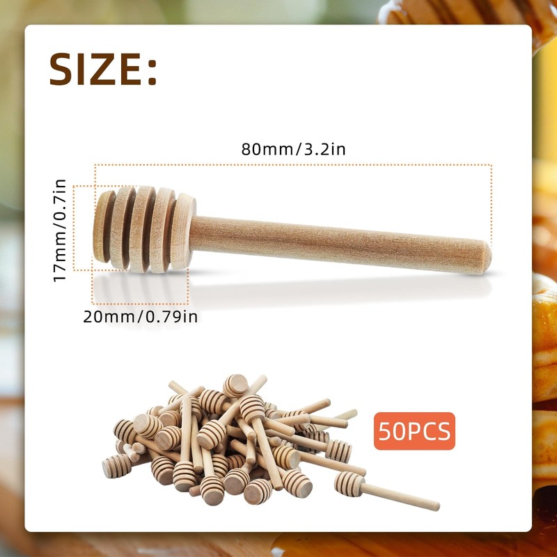 50Pcs Wooden Honey Dipper Stick 3.3 Inch Honey Stirrer Honey Wand Small Honey... gallery