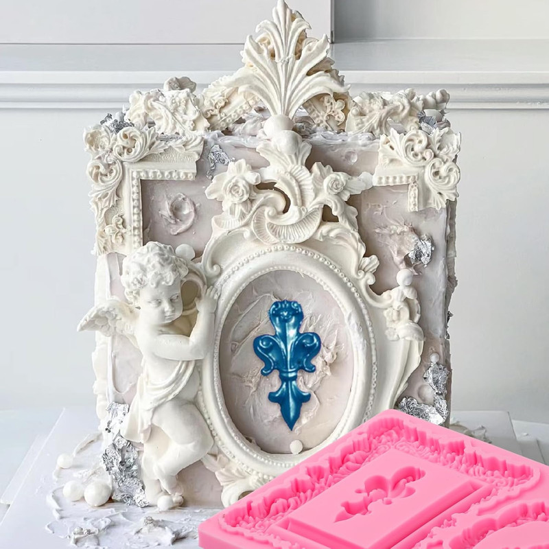 Baroque Mirror Frame Cake Decoration Fondant Molds,Vintage Crown Scroll Relief C gallery