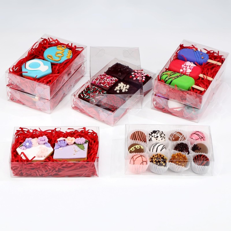 SLShePack 50PCS Clear Cookie Boxes with Window 7x4.3x1.5 Inch for Chocolate T... gallery